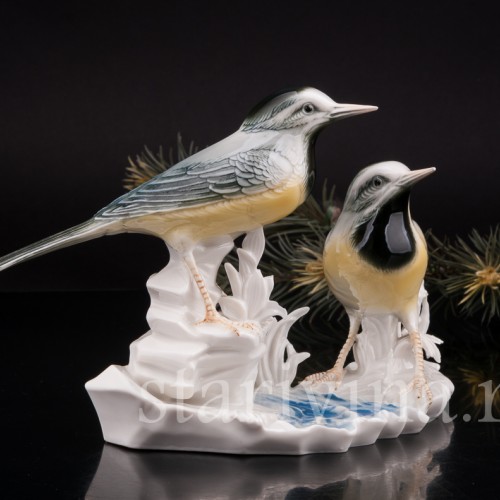 Фигурка птиц из фарфора Две горные трясогузки, Karl Ens, Германия, 1920-30 гг.