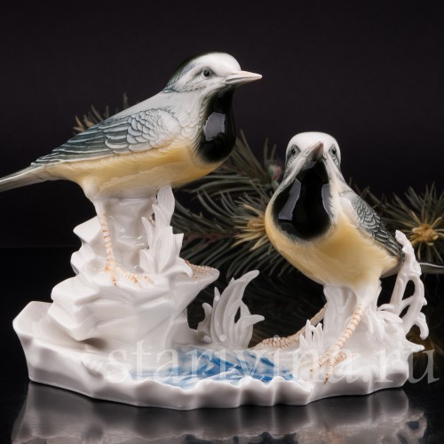 Фигурка птиц из фарфора Две горные трясогузки, Karl Ens, Германия, 1920-30 гг.