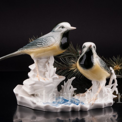 Фигурка птиц из фарфора Две горные трясогузки, Karl Ens, Германия, 1920-30 гг.