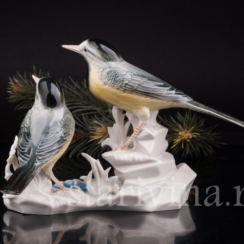 Фигурка птиц из фарфора Две горные трясогузки, Karl Ens, Германия, 1920-30 гг.