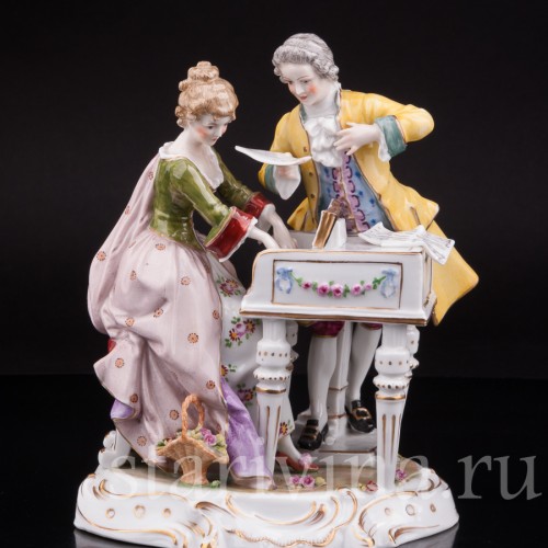 Фарфоровая композиция Пара у клавикорда, E. A. Muller, Германия, кон. 19 - нач. 20 вв.