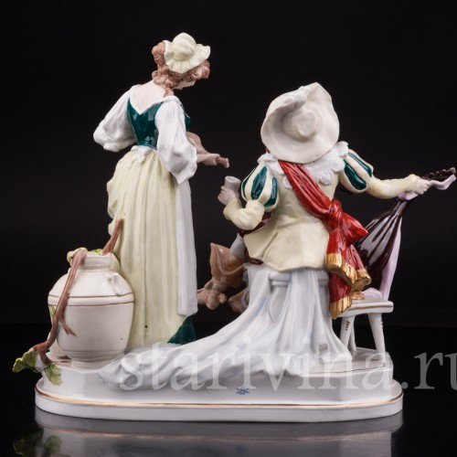 Редкая фарфоровая статуэтка Кавалер и трактирщица, Scheibe-Alsbach, Германия, 1925-72 гг.