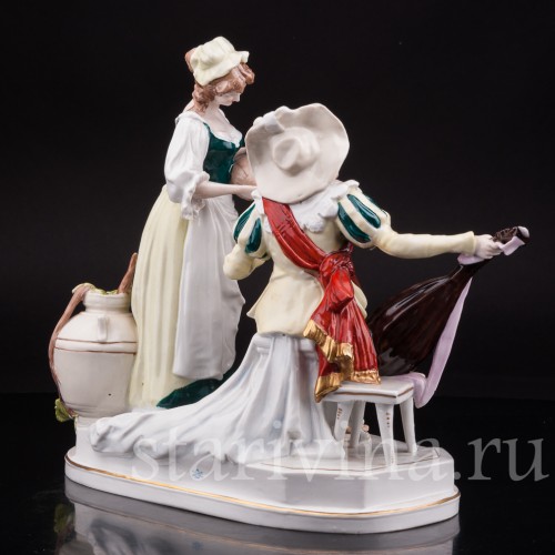 Редкая фарфоровая статуэтка Кавалер и трактирщица, Scheibe-Alsbach, Германия, 1925-72 гг.
