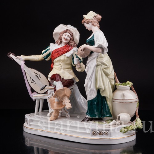 Редкая фарфоровая статуэтка Кавалер и трактирщица, Scheibe-Alsbach, Германия, 1925-72 гг.