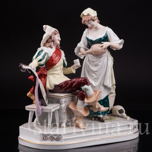 Редкая фарфоровая статуэтка Кавалер и трактирщица, Scheibe-Alsbach, Германия, 1925-72 гг.