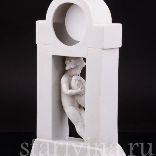 Антикварные часы из бисквита Путти с волынкой, Dressel, Kister & Co, Германия, нач. 20 в.