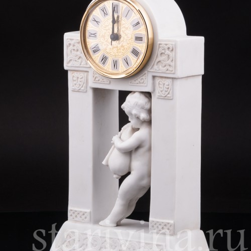 Антикварные часы из бисквита Путти с волынкой, Dressel, Kister & Co, Германия, нач. 20 в.