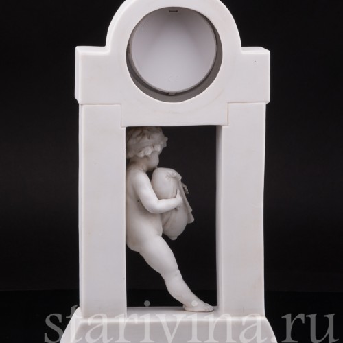 Антикварные часы из бисквита Путти с волынкой, Dressel, Kister & Co, Германия, нач. 20 в.