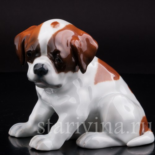 Статуэтка собаки из фарфора Щенок сенбернара, Heubach, Германия, нач. 20 века.