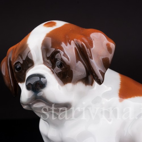 Статуэтка собаки из фарфора Щенок сенбернара, Heubach, Германия, нач. 20 века.