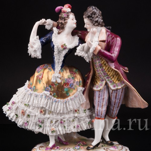 Фарфоровая статуэтка Танцующая пара, кружевная, Volkstedt, Германия, нач. 20 в.