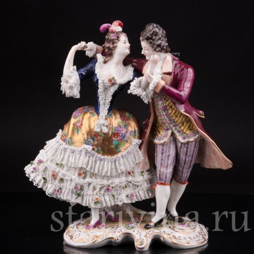 Фарфоровая статуэтка Танцующая пара, кружевная, Volkstedt, Германия, нач. 20 в.