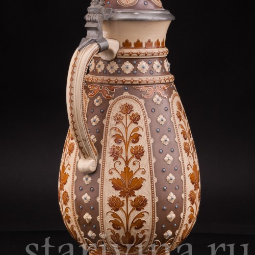 Антикварный пивной кувшин Цветы и листья хмеля, 3 л, Villeroy & Boch, Германия, 1888 г.