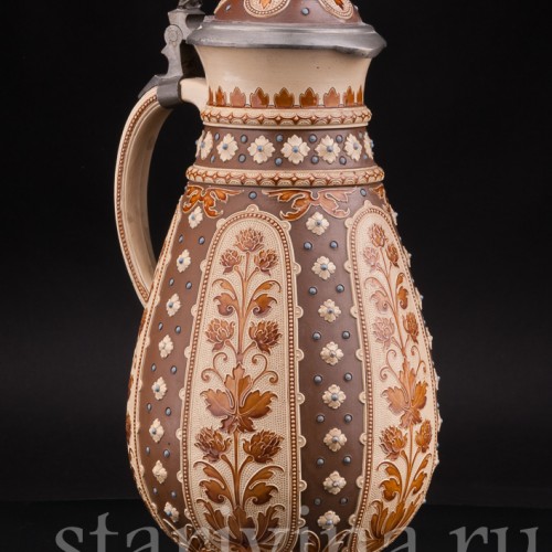 Антикварный пивной кувшин Цветы и листья хмеля, 3 л, Villeroy & Boch, Германия, 1888 г.