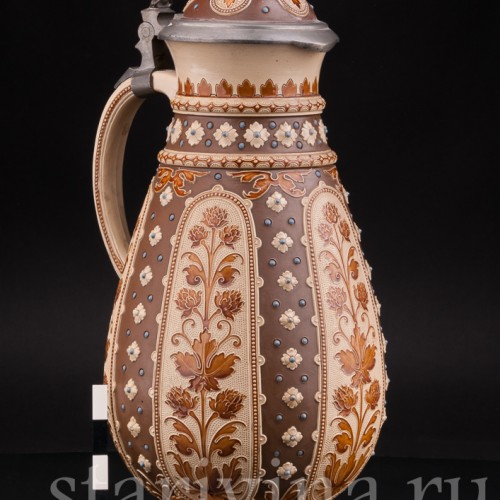 Антикварный пивной кувшин Цветы и листья хмеля, 3 л, Villeroy & Boch, Германия, 1888 г.