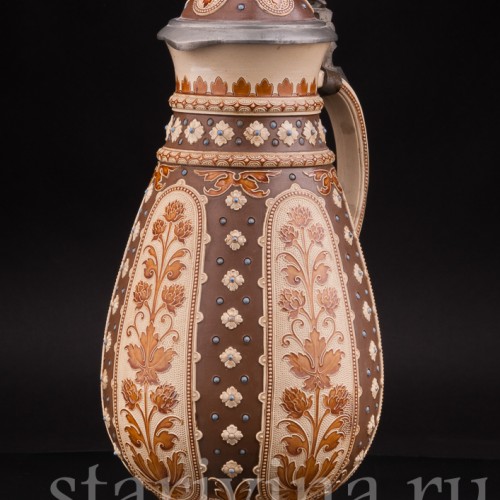 Антикварный пивной кувшин Цветы и листья хмеля, 3 л, Villeroy & Boch, Германия, 1888 г.