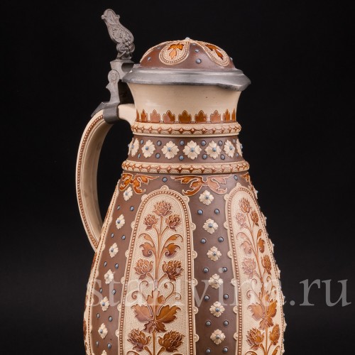 Антикварный пивной кувшин Цветы и листья хмеля, 3 л, Villeroy & Boch, Германия, 1888 г.