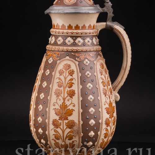 Антикварный пивной кувшин Цветы и листья хмеля, 3 л, Villeroy & Boch, Германия, 1888 г.