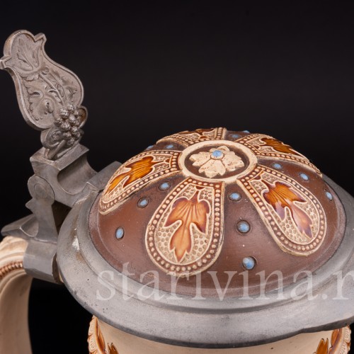 Антикварный пивной кувшин Цветы и листья хмеля, 3 л, Villeroy & Boch, Германия, 1888 г.