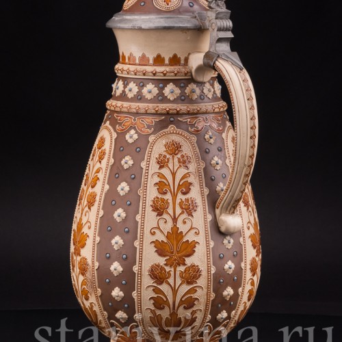 Антикварный пивной кувшин Цветы и листья хмеля, 3 л, Villeroy & Boch, Германия, 1888 г.