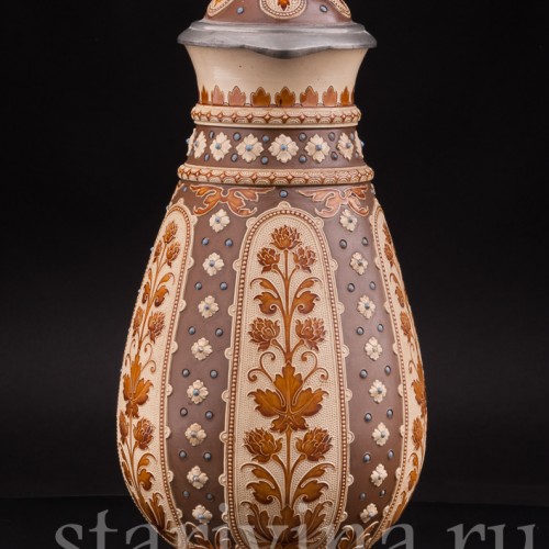 Антикварный пивной кувшин Цветы и листья хмеля, 3 л, Villeroy & Boch, Германия, 1888 г.