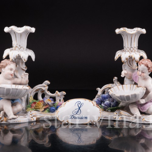 Антикварные фарфоровые Подсвечники Путти, Carl Thieme, Германия, пер. пол. 20 в.