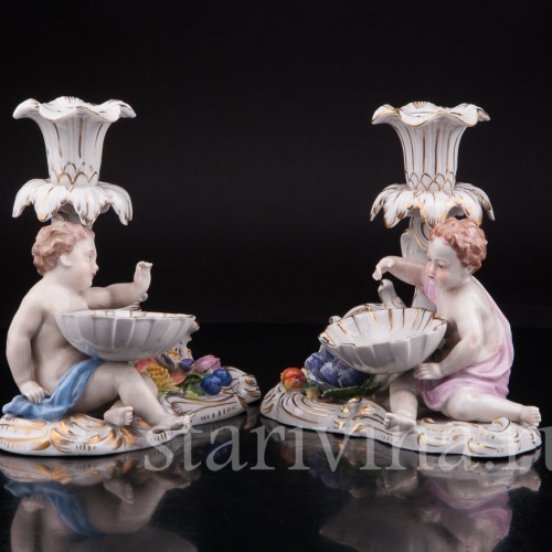 Антикварные фарфоровые Подсвечники Путти, Carl Thieme, Германия, пер. пол. 20 в.