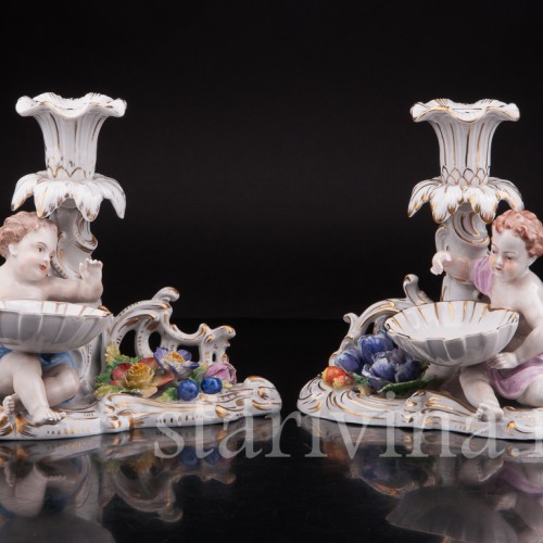 Антикварные фарфоровые Подсвечники Путти, Carl Thieme, Германия, пер. пол. 20 в.