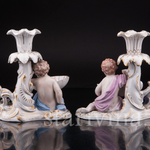 Антикварные фарфоровые Подсвечники Путти, Carl Thieme, Германия, пер. пол. 20 в.