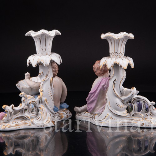 Антикварные фарфоровые Подсвечники Путти, Carl Thieme, Германия, пер. пол. 20 в.