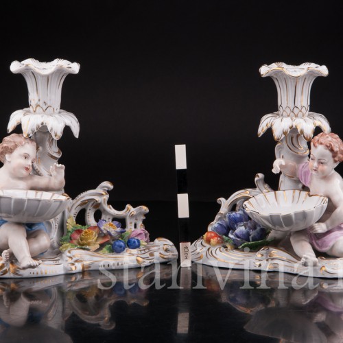 Антикварные фарфоровые Подсвечники Путти, Carl Thieme, Германия, пер. пол. 20 в.