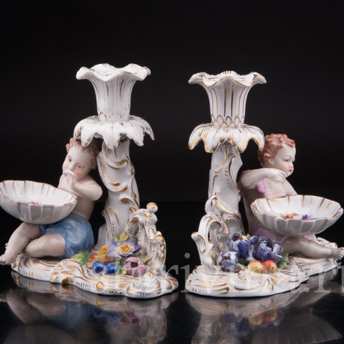 Антикварные фарфоровые Подсвечники Путти, Carl Thieme, Германия, пер. пол. 20 в.