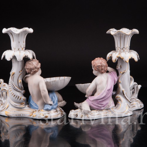 Антикварные фарфоровые Подсвечники Путти, Carl Thieme, Германия, пер. пол. 20 в.