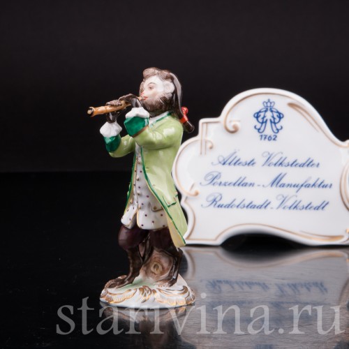 Фарфоровая статуэтка Обезьяний оркестр, флейтист, Volkstedt, Германия, вт. пол. 20 в.