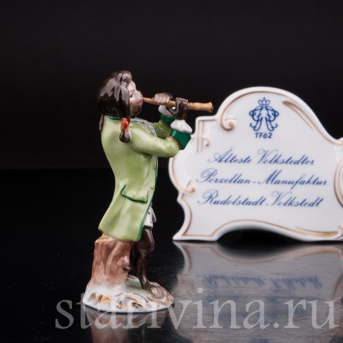 Фарфоровая статуэтка Обезьяний оркестр, флейтист, Volkstedt, Германия, вт. пол. 20 в.