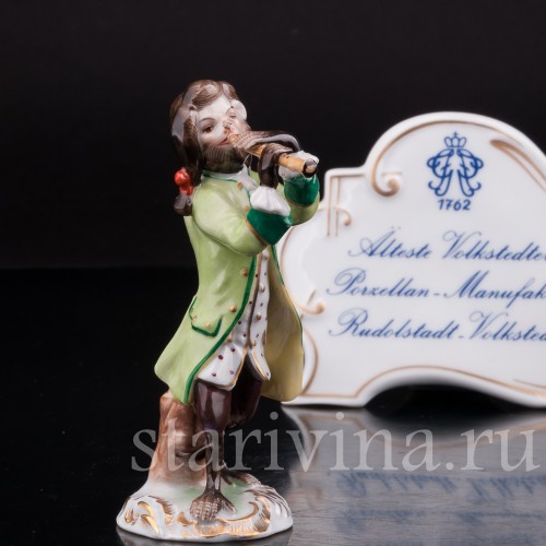 Фарфоровая статуэтка Обезьяний оркестр, флейтист, Volkstedt, Германия, вт. пол. 20 в.
