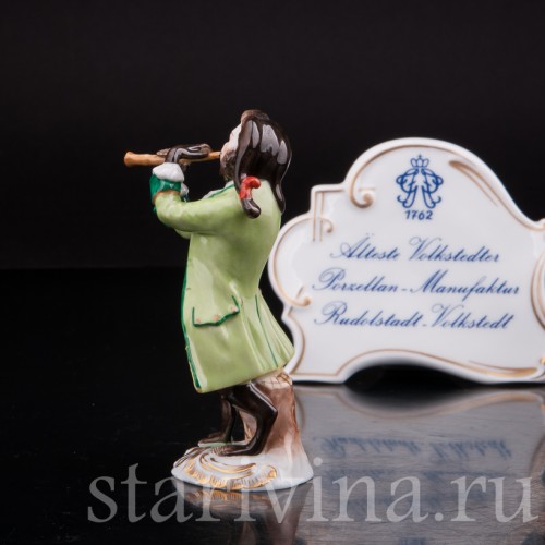 Фарфоровая статуэтка Обезьяний оркестр, флейтист, Volkstedt, Германия, вт. пол. 20 в.