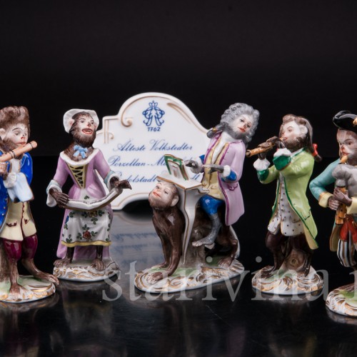 Фарфоровая статуэтка Обезьяний оркестр, волынщик, Volkstedt, Германия, вт. пол. 20 в.