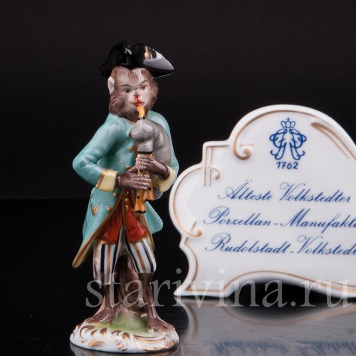 Фарфоровая статуэтка Обезьяний оркестр, волынщик, Volkstedt, Германия, вт. пол. 20 в.