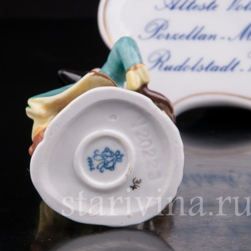 Фарфоровая статуэтка Обезьяний оркестр, волынщик, Volkstedt, Германия, вт. пол. 20 в.