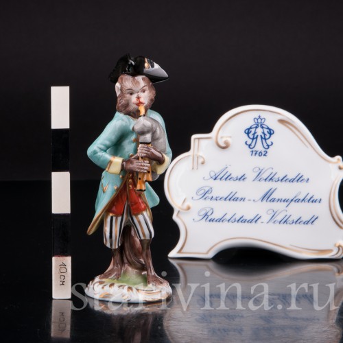 Фарфоровая статуэтка Обезьяний оркестр, волынщик, Volkstedt, Германия, вт. пол. 20 в.