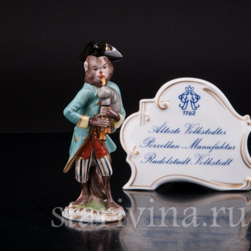 Фарфоровая статуэтка Обезьяний оркестр, волынщик, Volkstedt, Германия, вт. пол. 20 в.