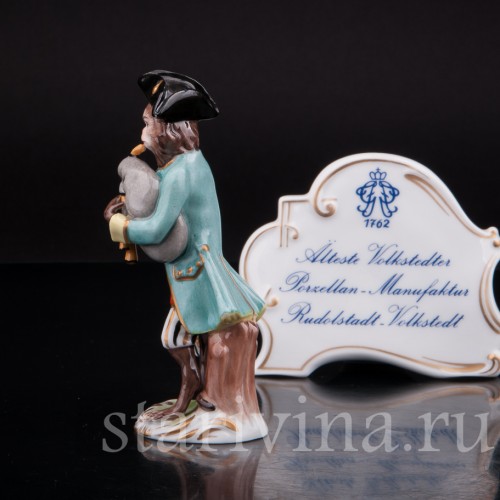 Фарфоровая статуэтка Обезьяний оркестр, волынщик, Volkstedt, Германия, вт. пол. 20 в.