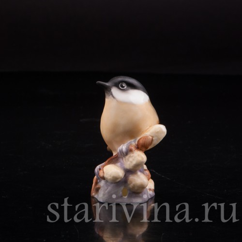 Фигурка птички из фарфора Черноголовая гаичка, Royal Worcester, Великобритания, вт. пол. 20 в.