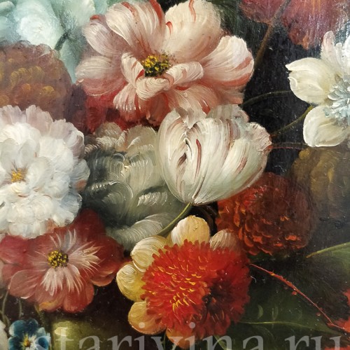 Картина маслом на доске Натюрморт в цветами, 19 в.