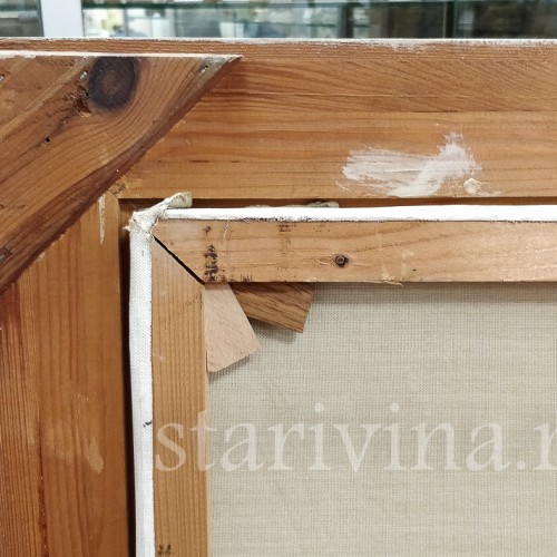 Картина маслом Пейзаж Охотники на лесной дороге, , сер. - вт. пол. 20 в.