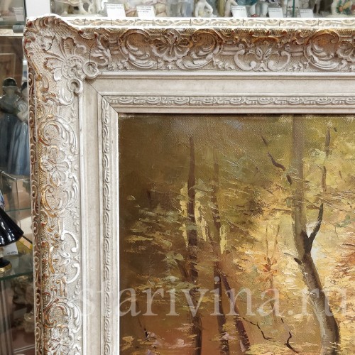 Картина маслом Пейзаж Охотники на лесной дороге, , сер. - вт. пол. 20 в.