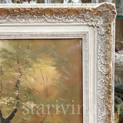 Картина маслом Пейзаж Охотники на лесной дороге, , сер. - вт. пол. 20 в.