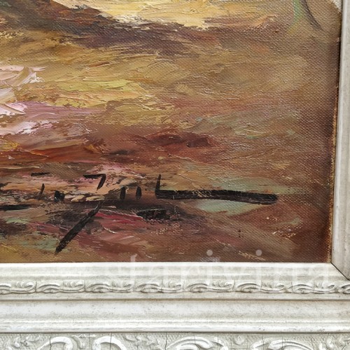 Картина маслом Пейзаж Охотники на лесной дороге, , сер. - вт. пол. 20 в.