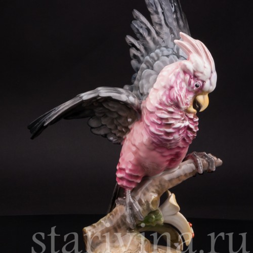 Статуэтка попугая из фарфора Какаду на орхидее, Hutschenreuther, Германия, 1970 г.